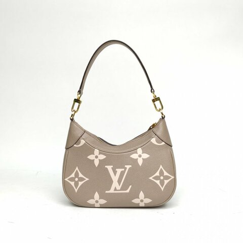 LOUIS VUITTON Bagatelle腋下包大象灰牛皮晶片大Logo印花肩背包