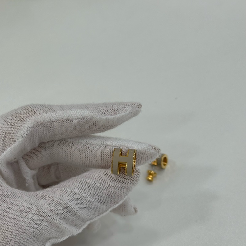愛馬仕 pop H耳環 奶茶色 大號-3
