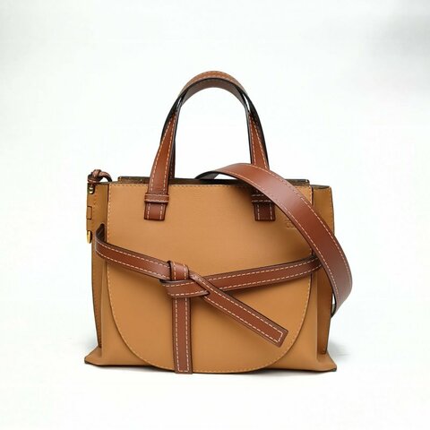 LOEWE GateTote托特手提中號棕色牛皮金扣肩背包