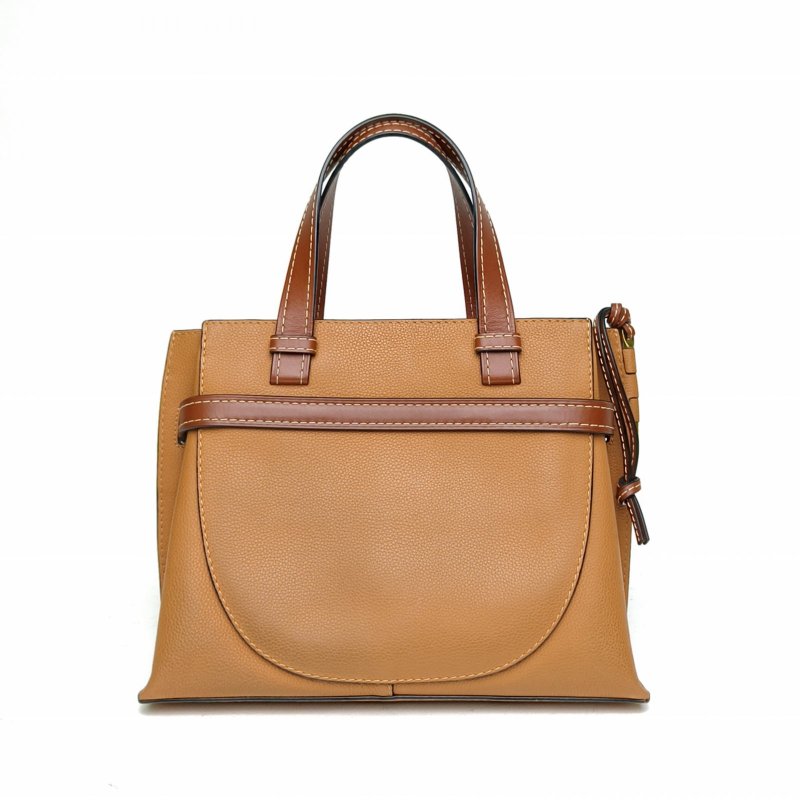 LOEWE GateTote托特手提中號棕色牛皮金扣肩背包-2