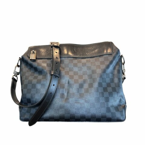 LV 黑色棋盤格公事斜背包