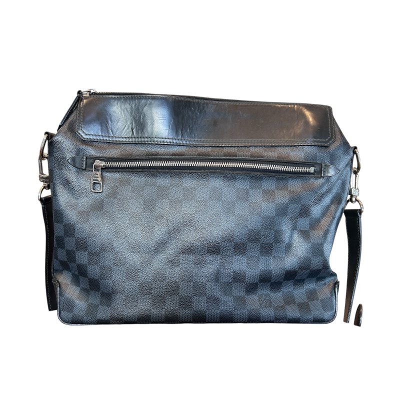 LV 黑色棋盤格公事斜背包-1