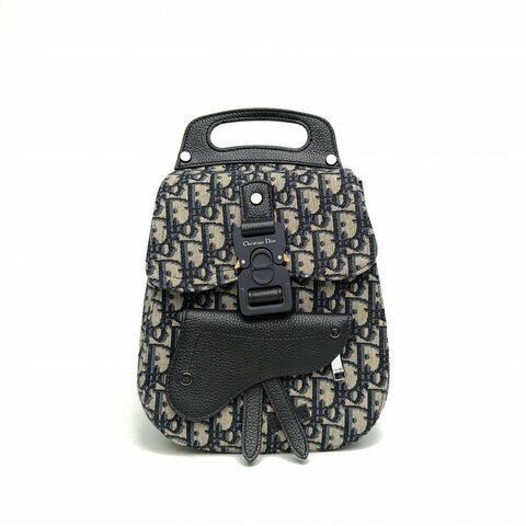 DIOR Gallop雙肩包迷你19藍色帆布黑扣2020肩背包
