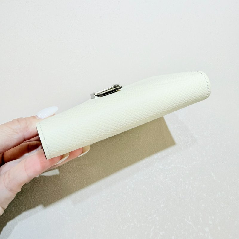 HERMES- Nata奶油白拚淺褐亮面鱷魚皮銀釦Bearn Epsom三折短夾-5