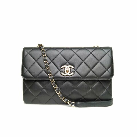 CHANEL TrendyCC口蓋包小號黑色羊皮30開金扣肩背包