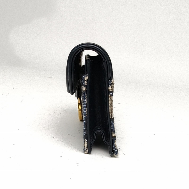 DIOR 墨藍色牛皮帆布2024Saddle拼皮馬鞍卡包-1