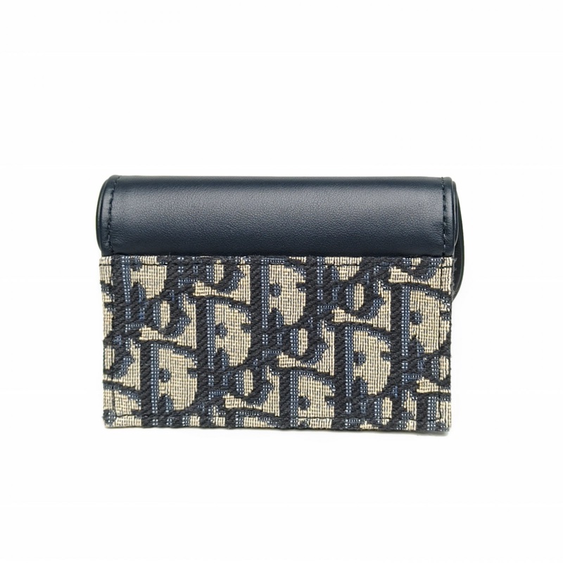 DIOR 墨藍色牛皮帆布2024Saddle拼皮馬鞍卡包-2