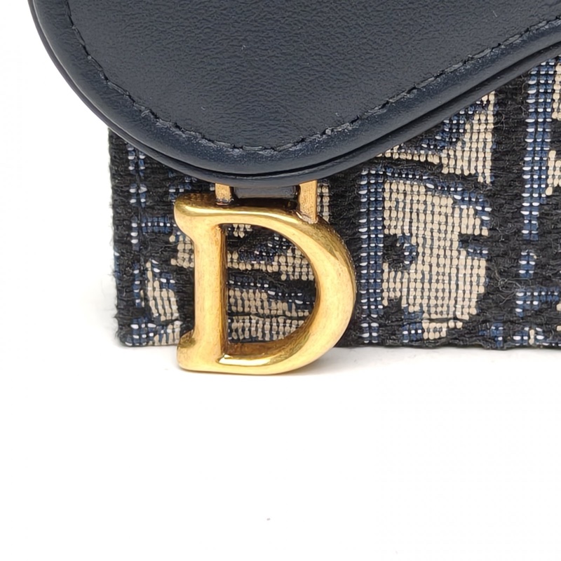 DIOR 墨藍色牛皮帆布2024Saddle拼皮馬鞍卡包-4