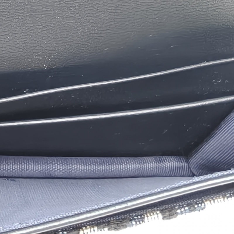 DIOR 墨藍色牛皮帆布2024Saddle拼皮馬鞍卡包-5