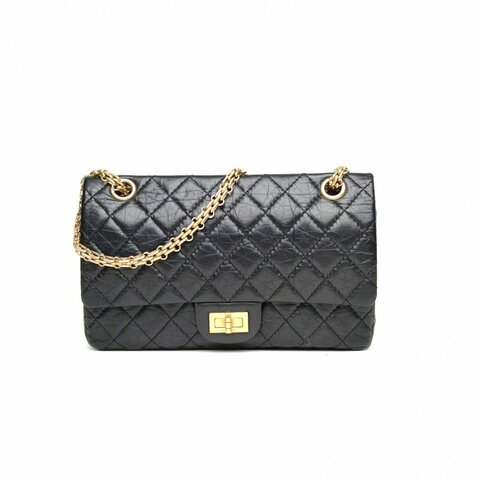 CHANEL 2.55口蓋包小號黑色牛皮31開金扣肩背包