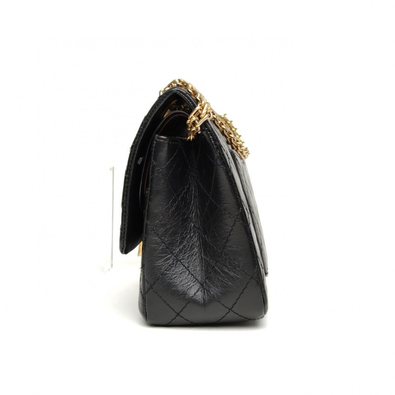 CHANEL 2.55口蓋包小號黑色牛皮31開金扣肩背包-3