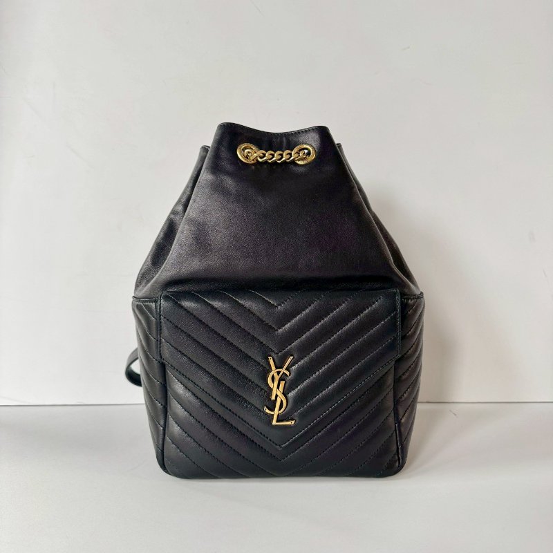 YSL SAINT LAURENT 672609 黑色 小羊皮 金釦 束口 後背包 雙肩包 現貨-0