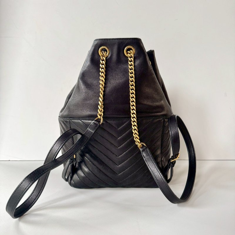 YSL SAINT LAURENT 672609 黑色 小羊皮 金釦 束口 後背包 雙肩包 現貨-1