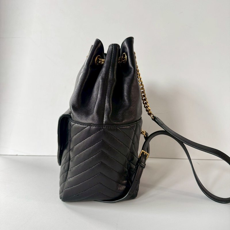 YSL SAINT LAURENT 672609 黑色 小羊皮 金釦 束口 後背包 雙肩包 現貨-2