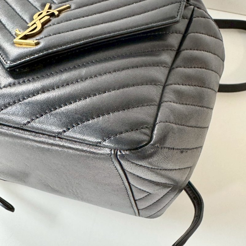 YSL SAINT LAURENT 672609 黑色 小羊皮 金釦 束口 後背包 雙肩包 現貨-3