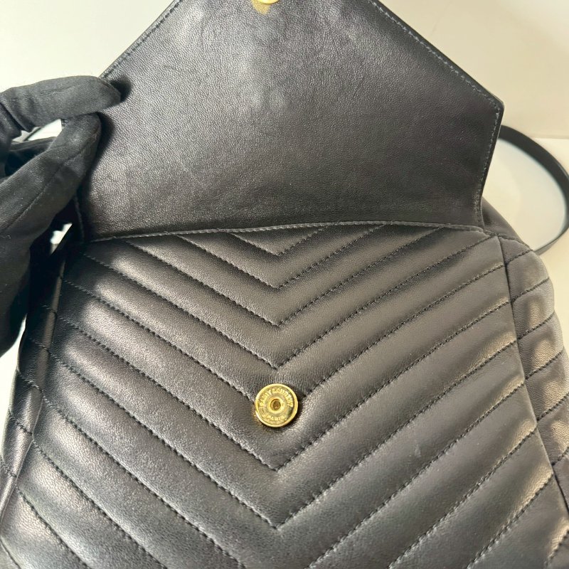 YSL SAINT LAURENT 672609 黑色 小羊皮 金釦 束口 後背包 雙肩包 現貨-5