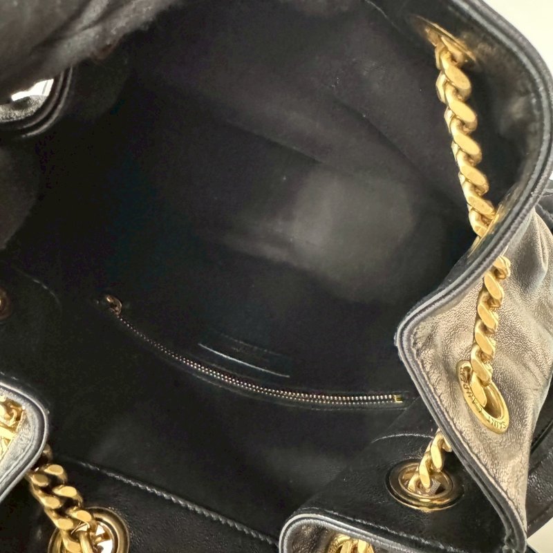 YSL SAINT LAURENT 672609 黑色 小羊皮 金釦 束口 後背包 雙肩包 現貨-10