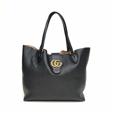 GUCCI 黑色牛皮金扣guccimarmontGG托特包購物袋肩背包