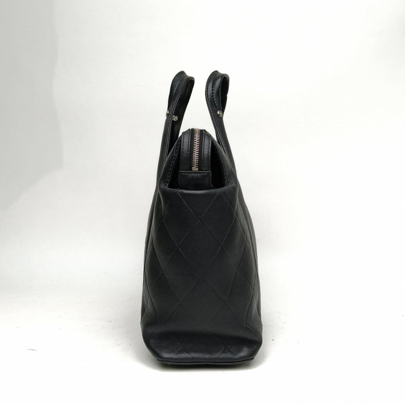 CHANEL 黑色牛皮10開銀扣中古手提托特包肩背包-1