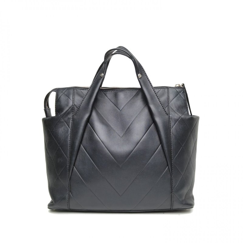 CHANEL 黑色牛皮10開銀扣中古手提托特包肩背包-2