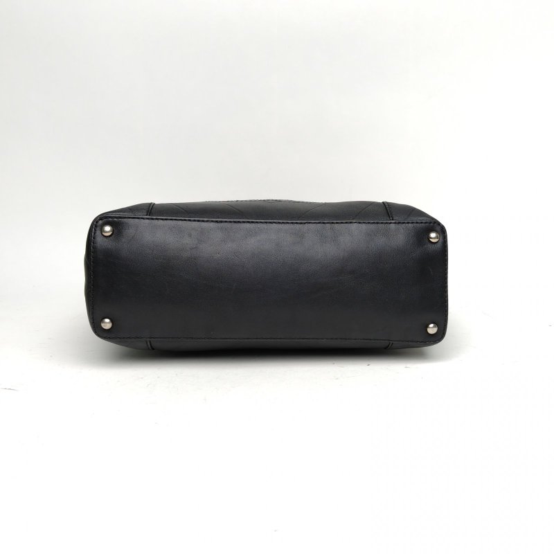 CHANEL 黑色牛皮10開銀扣中古手提托特包肩背包-4