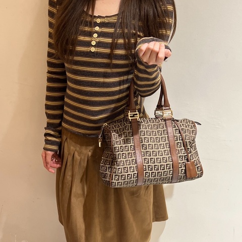 【經典棕色老花🤎中古潮人必備】Fendi 芬迪 棕色帆布老花 波士頓 手提包