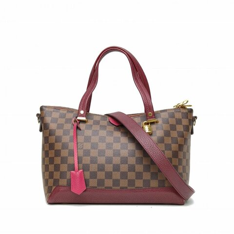 LOUIS VUITTON 棕色棋盤格PVC金扣2017HydePark手提斜挎包肩背包