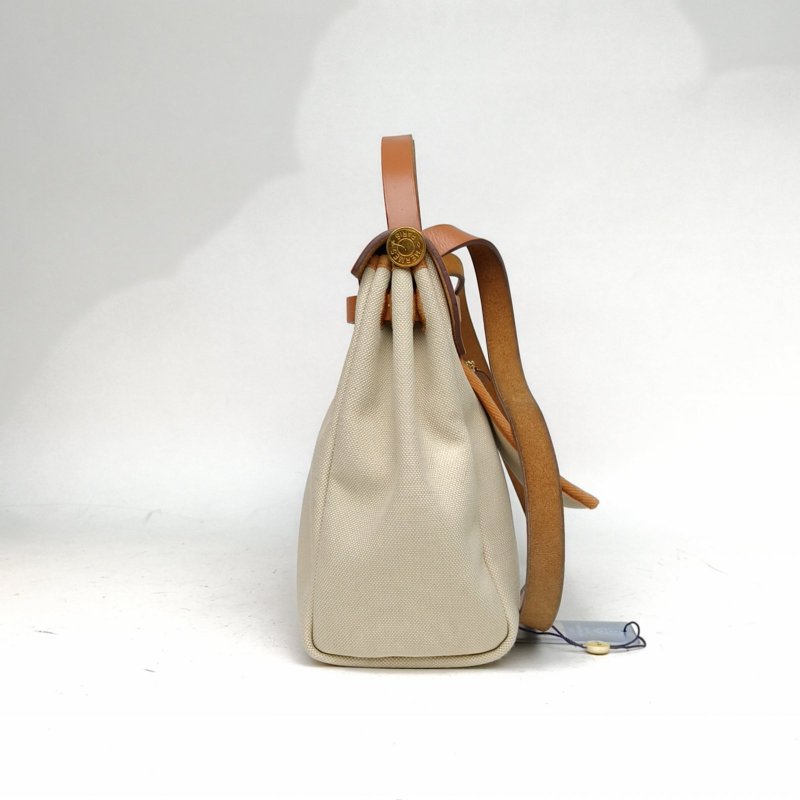 HERMES Herbag31黃褐色帆布/Hunter牛皮Z刻金扣肩背包-1