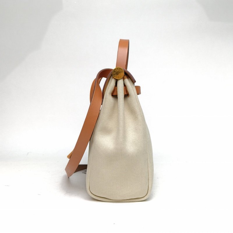 HERMES Herbag31黃褐色帆布/Hunter牛皮Z刻金扣肩背包-3