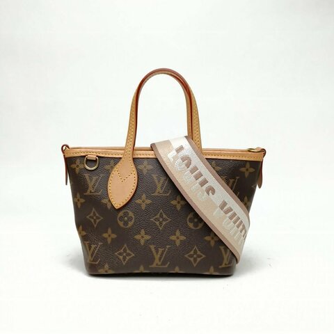 LOUIS VUITTON NeverfullBB24米棕寬肩帶老花PVC金扣晶片肩背包