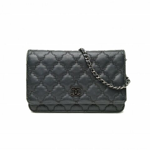 CHANEL CFWOC琺瑯扣黑色牛皮20開琺瑯扣肩背包