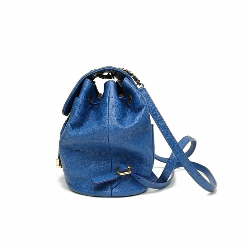 CHANEL 藍色荔枝牛皮24開琺瑯扣雙肩包肩背包-1