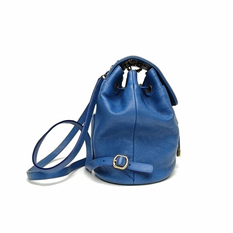 CHANEL 藍色荔枝牛皮24開琺瑯扣雙肩包肩背包-3