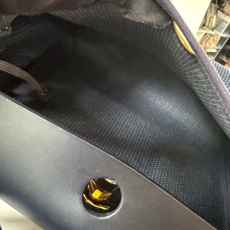 HERMES Herbag 31 稀有 華夫格藍 金釦 皮革 帆布 Black Noir 斜背包-8
