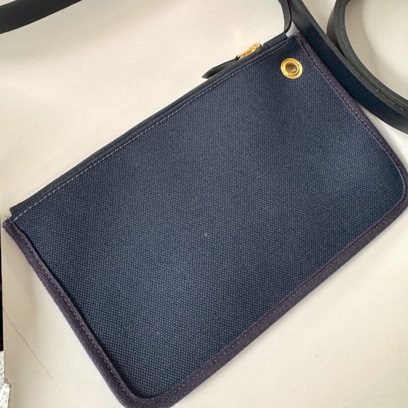 HERMES Herbag 31 稀有 華夫格藍 金釦 皮革 帆布 Black Noir 斜背包-9