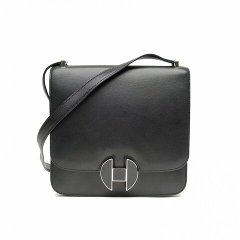 HERMES 2002-20肩背包黑色EVERGRAIN皮D刻黑扣肩背包