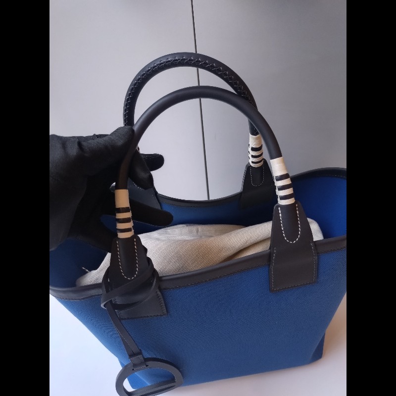 Hermes 黑把藍布身托特包 steeple 25-22