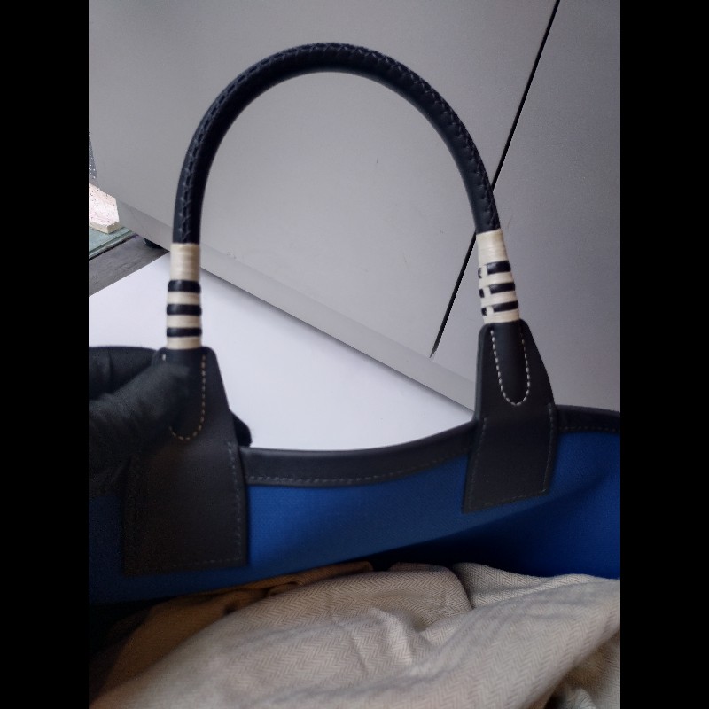 Hermes 黑把藍布身托特包 steeple 25-24