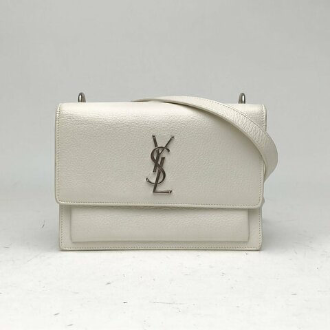 SAINT LAURENT SUNSET日落包中號22白色牛皮銀扣肩背包
