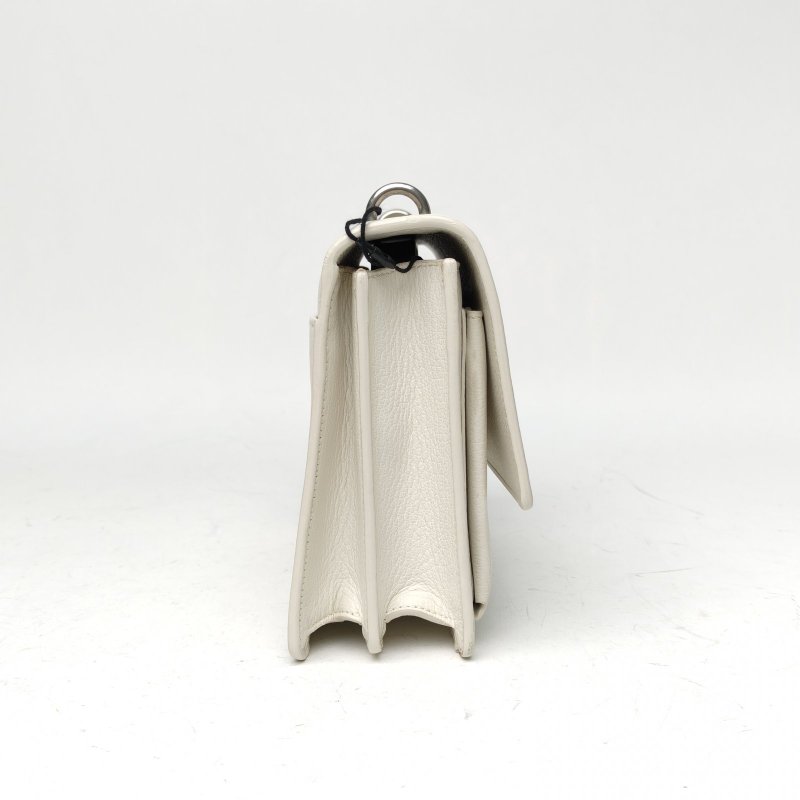 SAINT LAURENT SUNSET日落包中號22白色牛皮銀扣肩背包-3