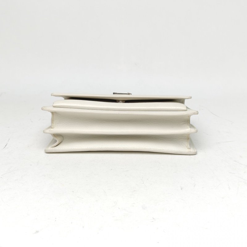 SAINT LAURENT SUNSET日落包中號22白色牛皮銀扣肩背包-4