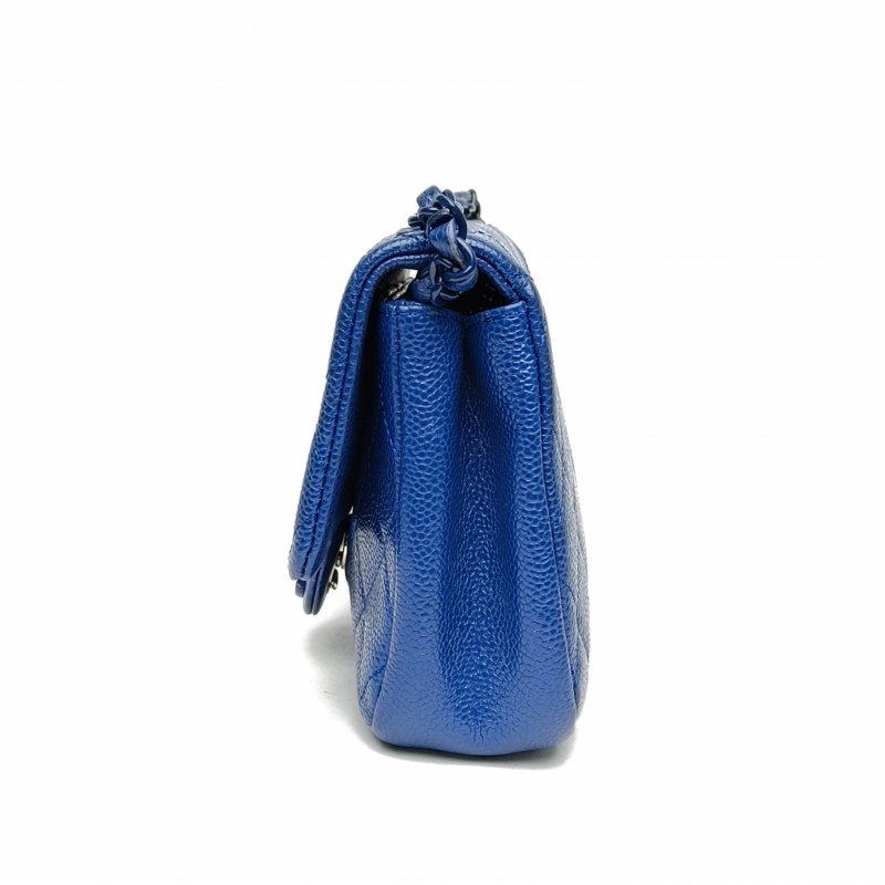 CHANEL CF口蓋包方胖子藍色荔枝牛皮29開藍扣肩背包-1