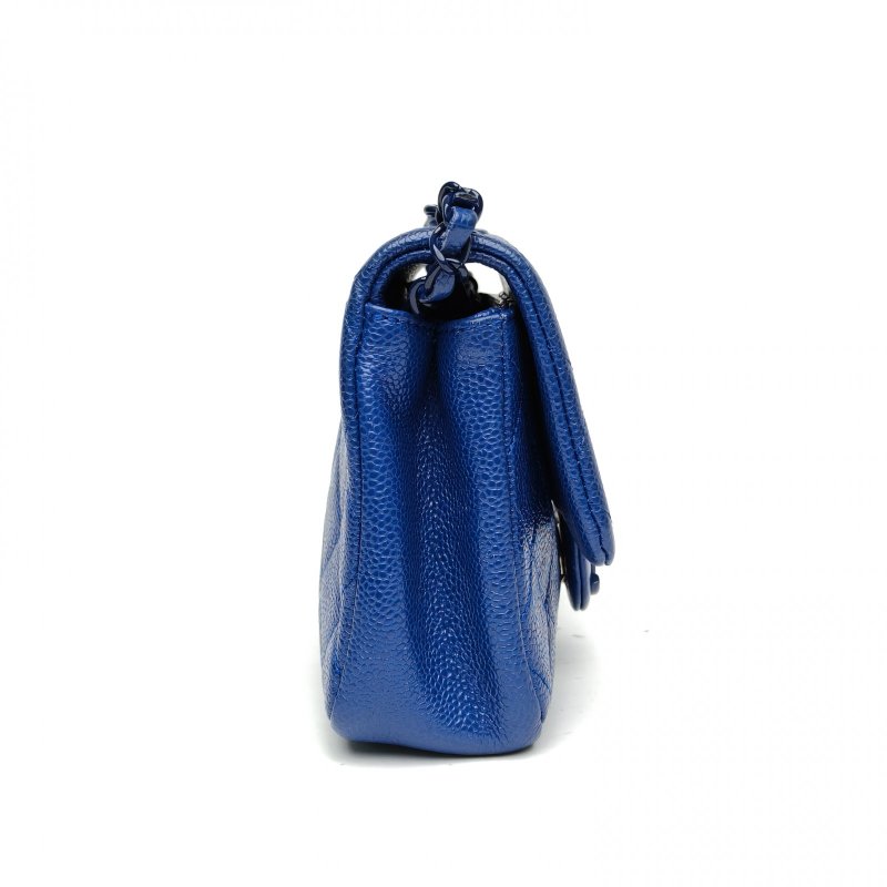 CHANEL CF口蓋包方胖子藍色荔枝牛皮29開藍扣肩背包-3