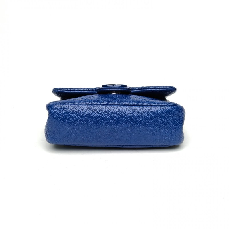 CHANEL CF口蓋包方胖子藍色荔枝牛皮29開藍扣肩背包-4