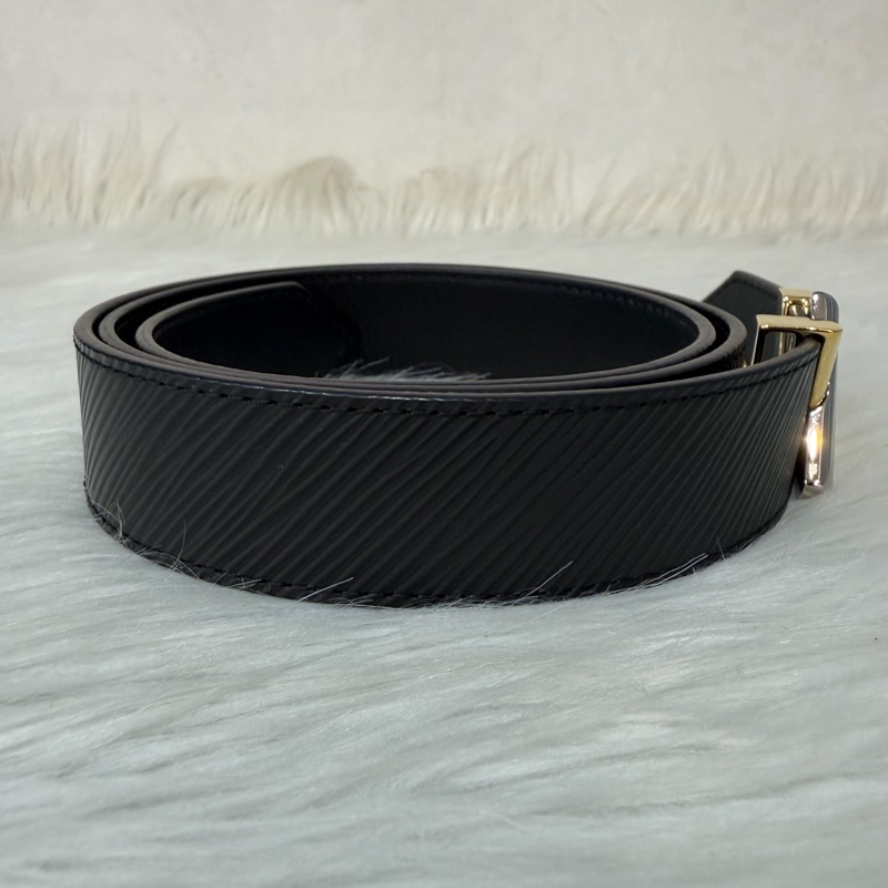 LV M9360W 黑牛皮 水波紋 EPI 金銀釦 腰帶 皮帶-1