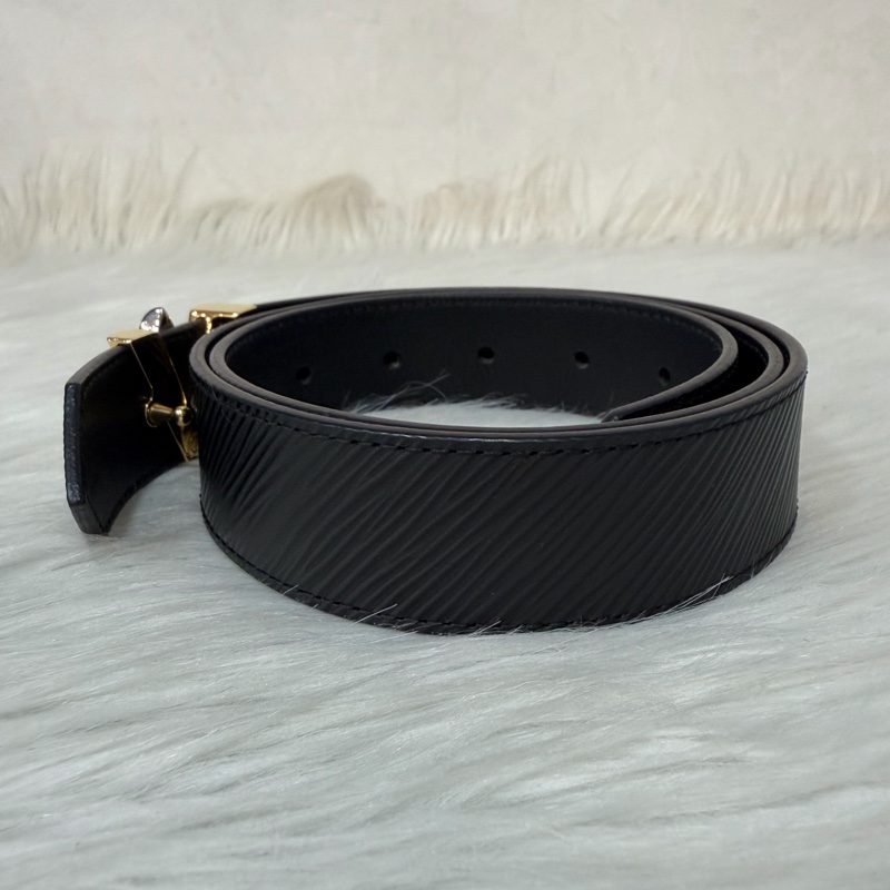 LV M9360W 黑牛皮 水波紋 EPI 金銀釦 腰帶 皮帶-3