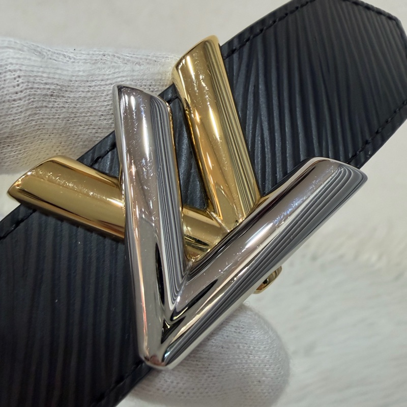 LV M9360W 黑牛皮 水波紋 EPI 金銀釦 腰帶 皮帶-4