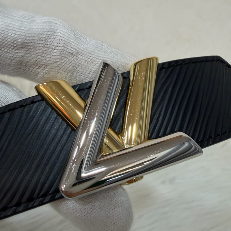 LV M9360W 黑牛皮 水波紋 EPI 金銀釦 腰帶 皮帶-5