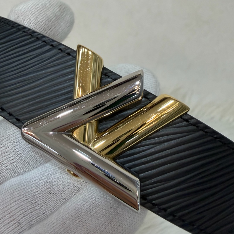 LV M9360W 黑牛皮 水波紋 EPI 金銀釦 腰帶 皮帶-6