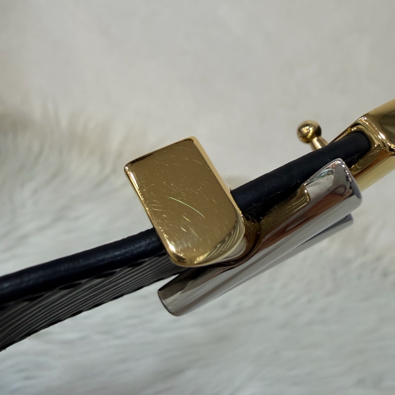 LV M9360W 黑牛皮 水波紋 EPI 金銀釦 腰帶 皮帶-7